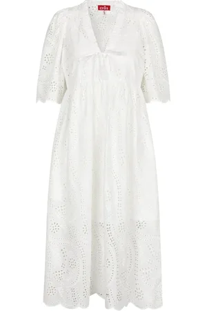 Crās Klänning, Dam, XL, Bomull, Vit Broderie Anglaise Midi Klänning