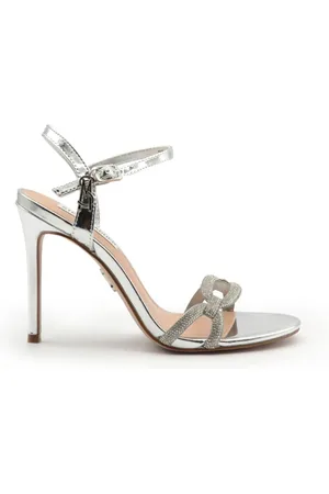 Steve Madden Skor, Dam, 40 EU, Läder, Silver Högklackade Sandaler med Strass