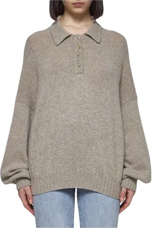 Khaite Stickade tröjor & koftor, Dam, M, Kashmir, Polo Sweater Stiligt Design