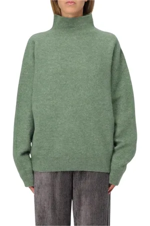 ALYSI Stickade tröjor & koftor, Dam, L, Läder, Röd Cashmere Tröja Chic Stil