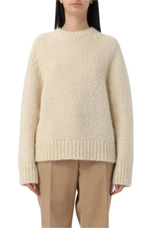 Jil Sander Stickade tröjor & koftor, Dam, S, Vit Stickad Rund Hals Tröja
