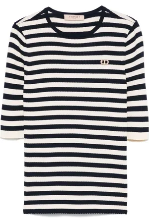 Twin-Set Stickade tröjor & koftor, Dam, S, Navy Blue and White Sweater