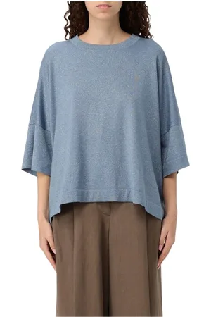 Brunello Cucinelli Stickade tröjor & koftor, Dam, M, Glittrig Detalj Stickad Topp