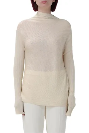 THEORY Stickade tröjor & koftor, Dam, M, Räfflad Stickad Mock Neck Tröja