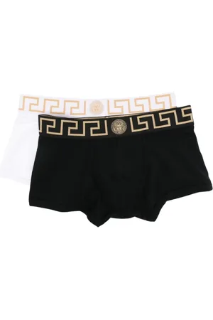 VERSACE Underkläder, Herr, L, Läder, Svart underkläder med signatur Greca-detaljer