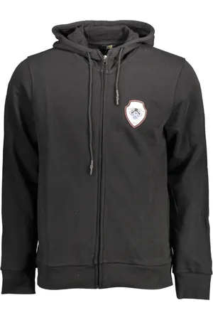 Roberto Cavalli Sweatshirts & Hoodies, Herr, M, Bomull, Svart bomullströja med huva, dragkedja och logotyp