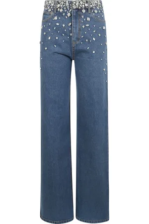 Retrofete Jeans, Dam, W26, Jeans med Kristalldekoration och Breda Ben