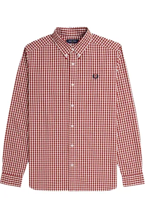 Fred Perry Skjorta, Herr, XL, Bomull, Gingham Skjorta Bränd Röd