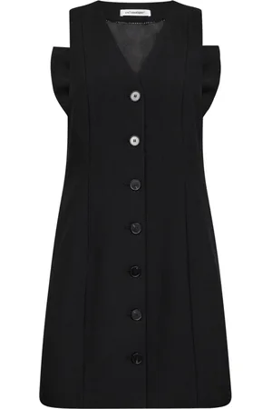 Co`Couture Klänning, Dam, XS, Polyester, Svart bågklänning med V-ringning