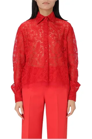 ERMANNO SCERVINO Blusar & Skjortor , Dam, M, Röd Spetsblus Elegant Stil