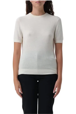 Khaite Stickade tröjor & koftor, Dam, S, Kashmir, Navy Cashmere Short Sleeve Top