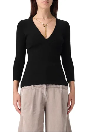 Elisabetta Franchi Stickade tröjor & koftor, Dam, XL, Svart V-ringad Tröja Ribbstickad