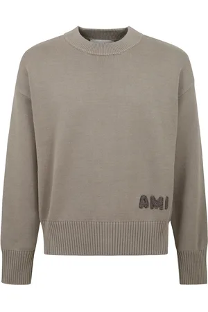 Ami Stickade tröjor & koftor, Herr, XL, Bomull, Bomull och ull tröja med broderad logotyp