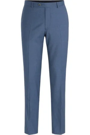 Oscar Jacobson Byxor, Herr, 3Xl, Läder, Blå Slim Fit Ullbyxor