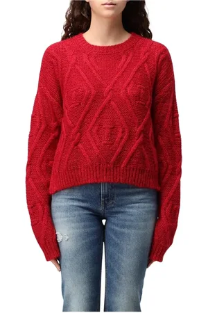 Twin-Set Stickade tröjor & koftor, Dam, L, Röd Cable Knit Sweater