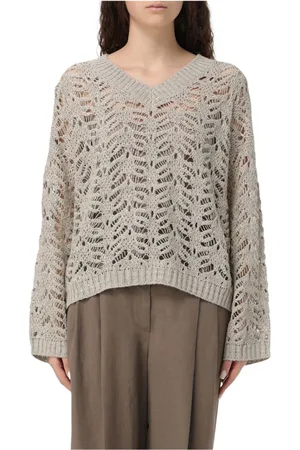 Brunello Cucinelli Stickade tröjor & koftor, Dam, L, V-Neck Cardigan Sweater