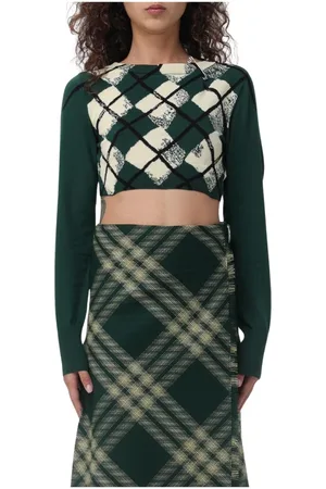 Burberry Stickade tröjor & koftor, Dam, M, Grön Stickad Pullover Tröja