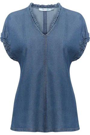 INWEAR Blusar & Skjortor , Dam, L, Blå Top med V-Ringning och Volang
