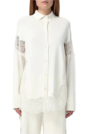 ERMANNO SCERVINO Blusar & Skjortor , Dam, L, Vit Stickad Blus med Spetsdetaljer