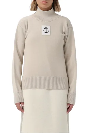 Jil Sander Stickade tröjor & koftor, Dam, S, Bomull, Broderad Stickad Tröja Naturlig Stil