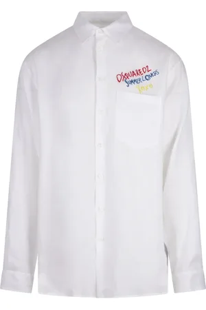 Dsquared2 Skjorta, Herr, S, Linne, Vit Linne Oversized Sommar Skjorta
