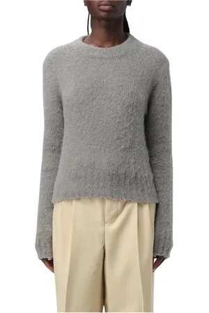 Ami Stickade tröjor & koftor, Dam, M, Mohair Crew Neck Pullover Sweater Grå