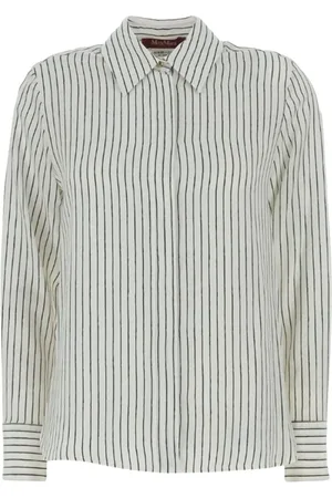 Max Mara Blusar & Skjortor , Dam, S, Linne, Blå Pinstripe Skjorta Kvinna Elegant Stilren