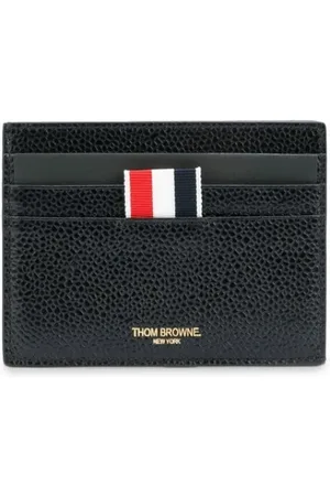 Thom Browne Accessoarer, Herr, ONE Size, Läder, Svart läderkorthållare med randig kant