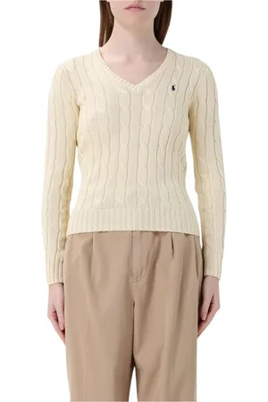Ralph Lauren Stickade tröjor & koftor, Dam, XL, Svart Cable Knit V-ringad Tröja