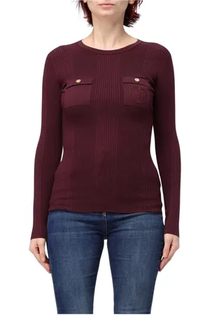 Elisabetta Franchi Stickade tröjor & koftor, Dam, M, Röd Ribbstickad Pullover Sweater