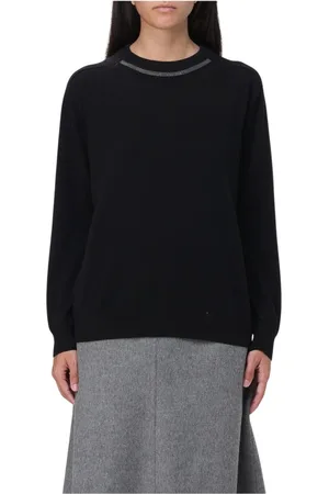 Brunello Cucinelli Stickade tröjor & koftor, Dam, L, Svart Cashmere Crew Neck Sweater