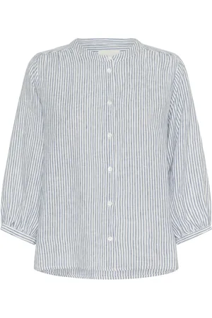Part Two Blusar & Skjortor , Dam, 3Xl, Linne, Randig linneskjorta med ståkrage