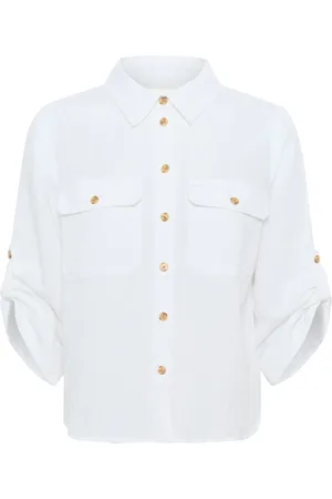 Part Two Blusar & Skjortor , Dam, XS, Linne, Ljus Vit Skjortblus med Fickor
