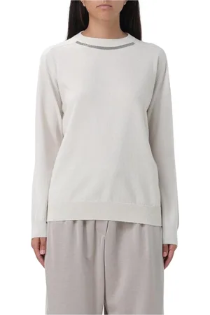 Brunello Cucinelli Stickade tröjor & koftor, Dam, L, Svart Cashmere Crew Neck Sweater