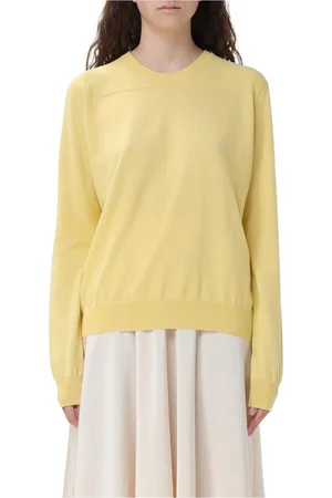 Jil Sander Stickade tröjor & koftor, Dam, M, Bomull, Gul Crewneck Tröja Minimalistisk Design