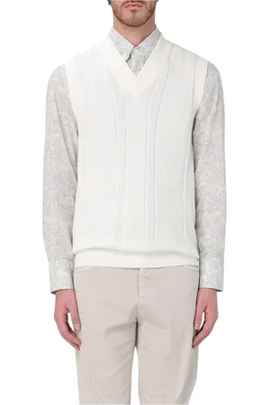 Brunello Cucinelli Stickade tröjor & koftor, Herr, L, Bomull, Vit Stickad Sweater Vest