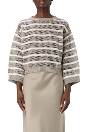 Brunello Cucinelli Stickade tröjor & koftor, Dam, S, Randig Stickad Pullover Tröja