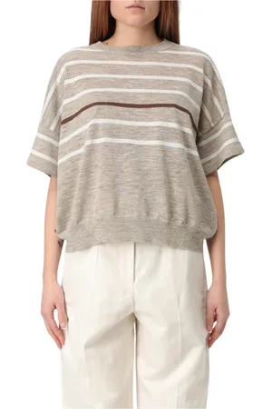 Brunello Cucinelli Stickade tröjor & koftor, Dam, S, Linne, Randig stickad topp