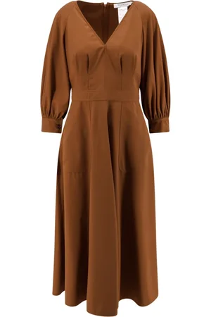 Max Mara Klänning, Dam, M, Bomull, Brun Puffärm Klänning Italien