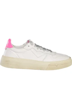4b12 Skor, Dam, 38 EU, Läder, Vita Lädersneakers med Fuchsia Detalj