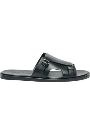santoni Skor, Herr, 41 1/2 EU, Läder, Svarta Läder Spänne Sandaler