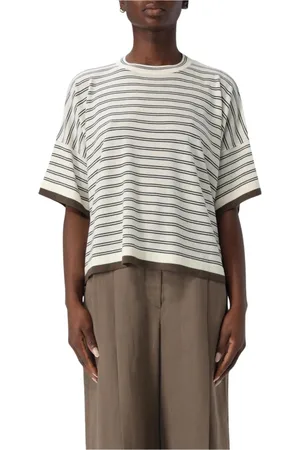 Brunello Cucinelli Stickade tröjor & koftor, Dam, M, Randig Cashmere Stickad Topp
