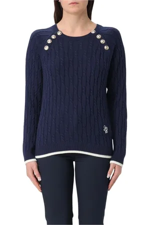 Liu Jo Stickade tröjor & koftor, Dam, S, Navy Crew Neck Stickad Tröja