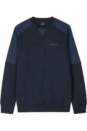 Paul Smith Sweatshirts & Hoodies, Herr, M, Bomull, Marinblå Sweatshirt med Seersuckerpaneler