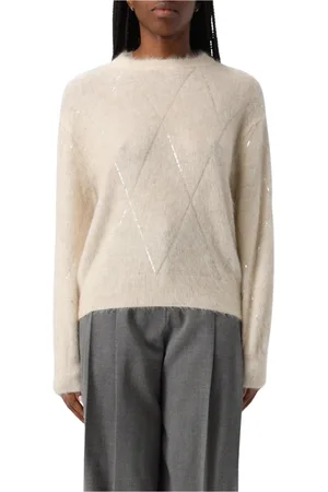 Brunello Cucinelli Stickade tröjor & koftor, Dam, M, Blå Diamant Detalj Pullover Tröja