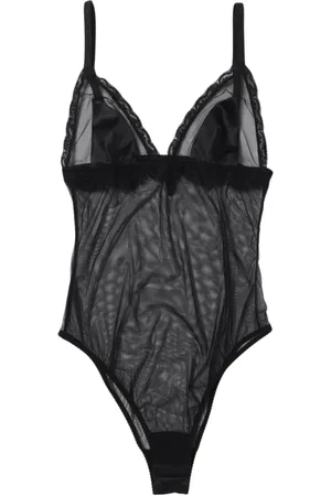 Dolce & Gabbana Topp, Dam, M, Läder, Svart Spets Trim Bodysuit