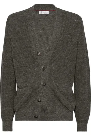 Brunello Cucinelli Stickade tröjor & koftor, Herr, 2Xl, Mörkgrå Knappad Tröja