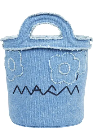 Marni Väska, Dam, ONE Size, Denim, Denim hinkväska med broderad logotyp och blomdetaljer
