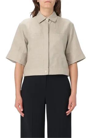 Max Mara Blusar & Skjortor , Dam, 2Xs, Linne, Elegant Cropped Linen Shirt
