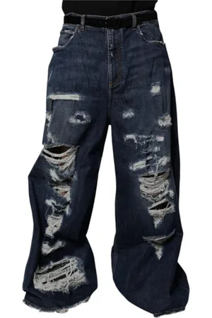 Dolce & Gabbana Jeans, Herr, L, Denim, Logo Detaljer Wide Leg Denim Jeans